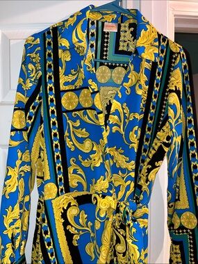 Intempo Blue/Gold Baroque Wrap Dress (S)
